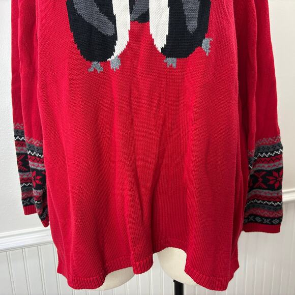 Coldwater Creek Plus Size 2X Penguin Sweater Red Winter Holiday Winter Christmas - Picture 10 of 13